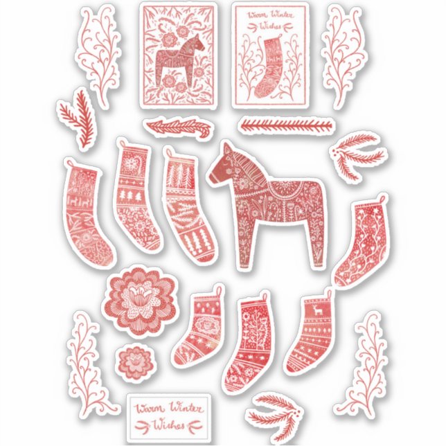Sticker Vacances d'hiver scandinave rouge et blanc (Devant)