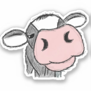 Sticker vache baiser dessinée à la main noir blanc gris an