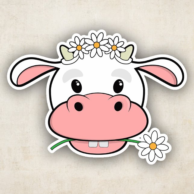 Sticker Vache caricaturale mignonne mâcher une marguerite  (Créateur téléchargé)