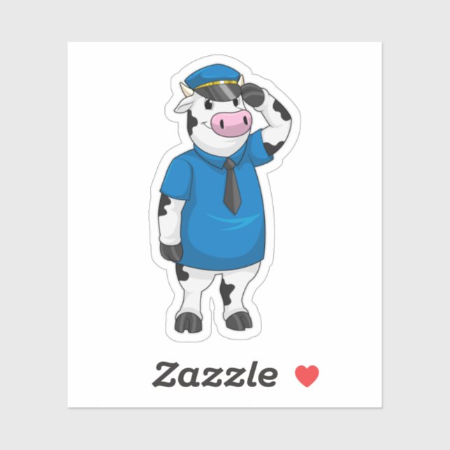 Sticker Vache comme agent de police avec casquette de poli (Feuille)