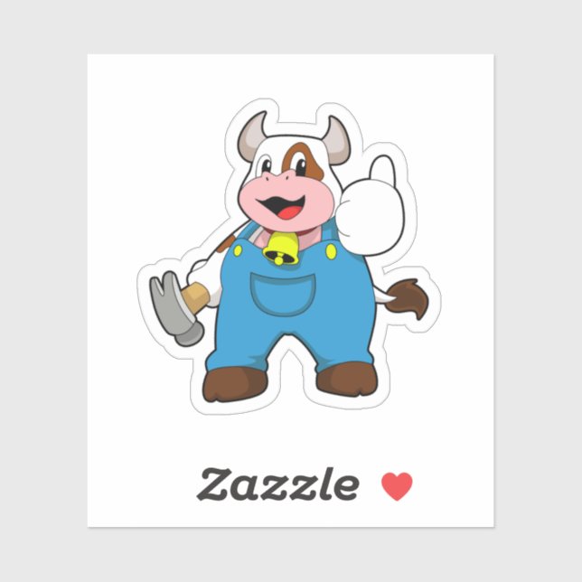 Sticker Vache comme artisan avec marteau (Feuille)