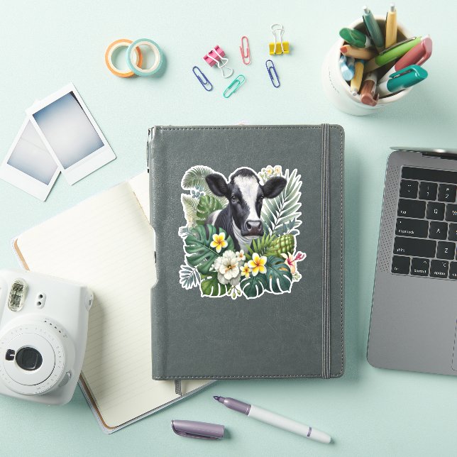 Sticker Vache dans la jungle florale Png, Vache tropicale (Couverture iPad)