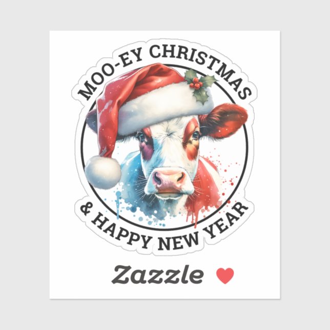 Sticker Vache de Noël mignonne à Santa Hat Personnalisé (Feuille)