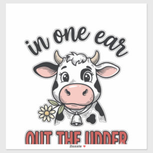 Sticker Vache drôle avec une oreille en moins Design de T-