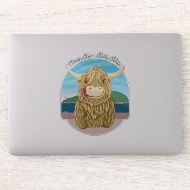 Sticker Vache écossaise Highland Avec Cheveux Salé Océan (Ordinateur)