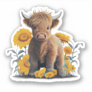 Sticker Vache Highland avec tournesol Coupe personnalisée 
