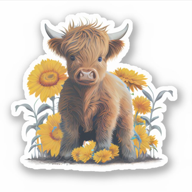 Sticker Vache Highland avec tournesol Coupe personnalisée  (Devant)