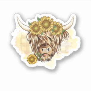 Sticker Vache Highland Et Tournesol. Conception parfaite p