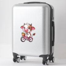 Vache marron et blanche à vélo