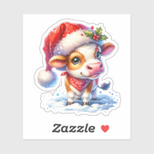 Sticker Vache mignonne à Santa Hat Noël
