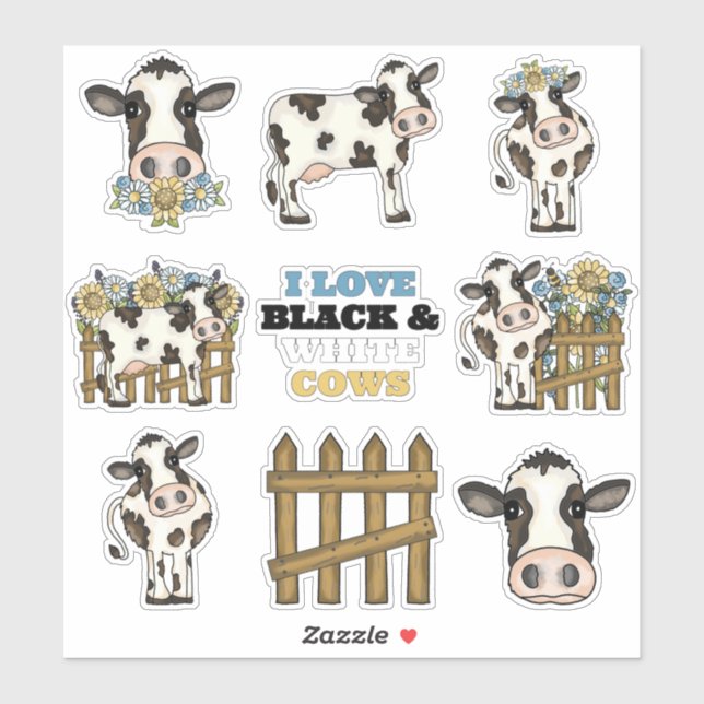 Sticker Vaches noires et blanches (Feuille)