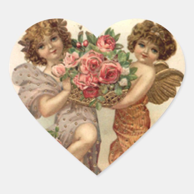 Sticker Valentine Anges et Roses Vintage (Devant)