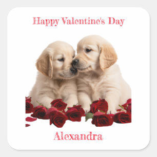 Sticker Valentine de Golden Retriever Puppies bais