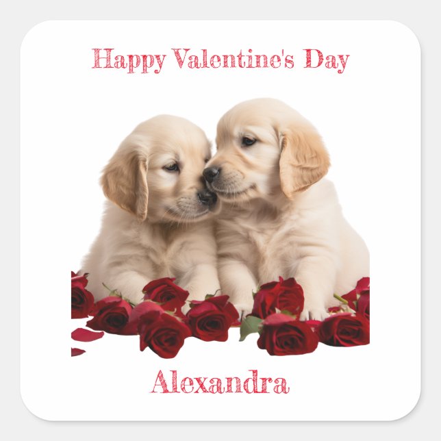 Sticker Valentine de Golden Retriever Puppies bais (Devant)