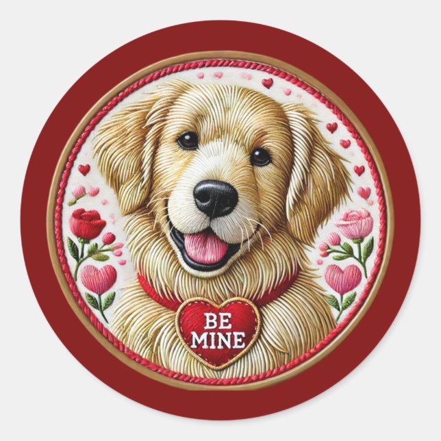 Sticker Valentine Golden Retriever Art (Devant)