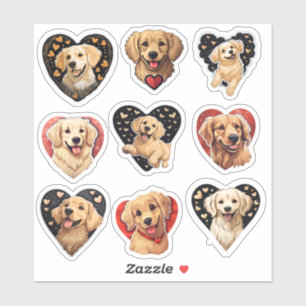 Sticker Valentine Golden Retriever Chien ensemble de 9 aut