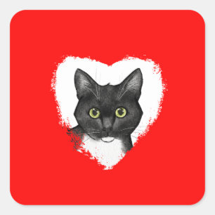 Sticker Valentine pour chat noir et blanc