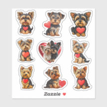 Valentine Yorkshire Terrier Chien jeu de 9 autocol