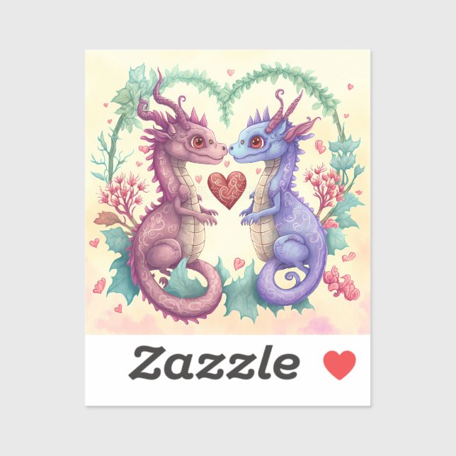 Sticker Valentines Carte Jour de Violet Dragon Couple (Feuille)