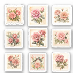 Sticker Valentines Roses roses rétro jour mignonne timbre