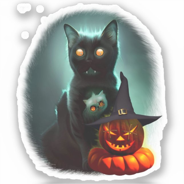 Sticker Vampire Chat et Assistant Citrouille Halloween Sur (Recto)