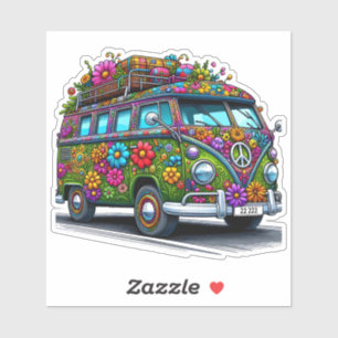 Sticker Van coloré à fleurs garé par un soleil