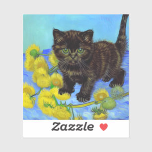 Sticker Van Gogh Style Chat avec tournesol