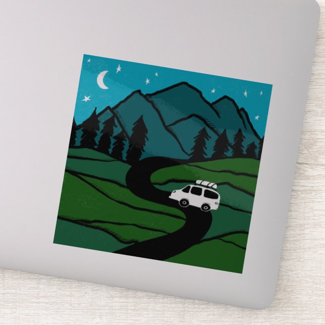 Sticker VAN LIFE Trees Forest Mountain Explorez Moon Stars (Détail)