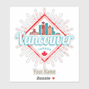 Sticker Vancouver Skyline Colombie-Britannique Rétro Canad