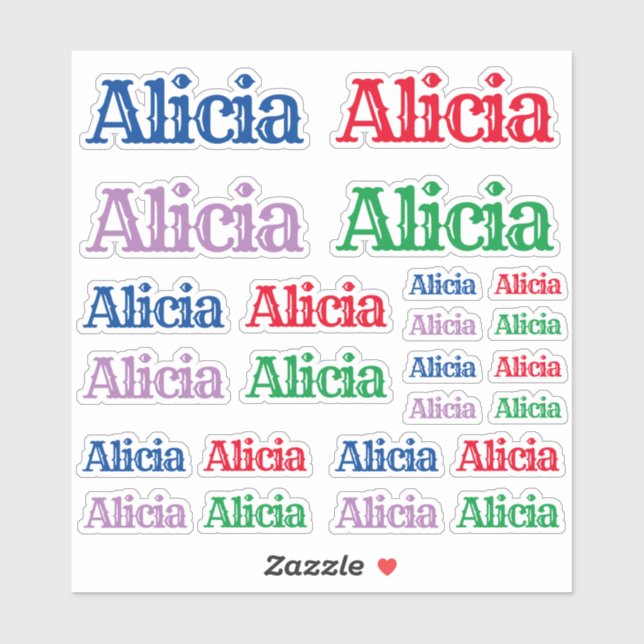 Sticker Variété des tailles du nom Alicia (Feuille)