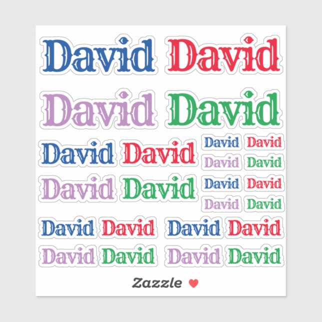Sticker Variété des tailles du nom David (Feuille)