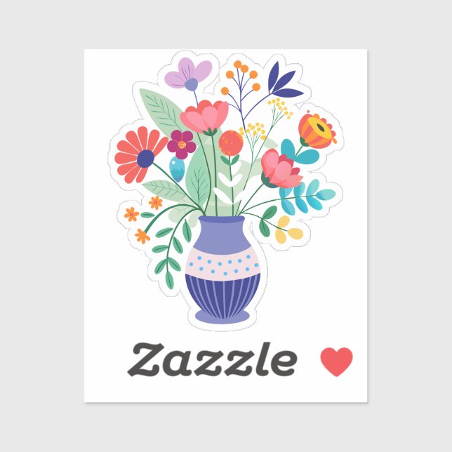 Sticker Vase bleu des Fleurs sauvages de Whimsical (Feuille)