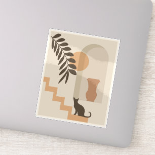 Sticker Vase Chat Feuille d'escalier, Art Géométrique Abst