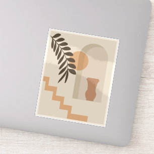 Sticker Vase Feuille Escalier Soleil, Art Géométrique Abst