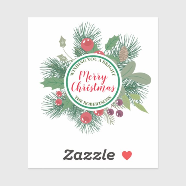 Sticker Végétation d'hiver Wreath Joyeux Noël (Feuille)