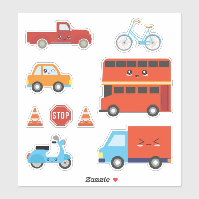 Sticker Véhicules de transport terrestre pour enfants (Feuille)
