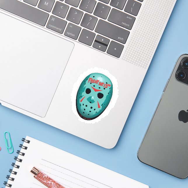 Sticker Vendredi 13 | Graphique de masque de hockey bleu (Ordinateur portable avec iPhone)