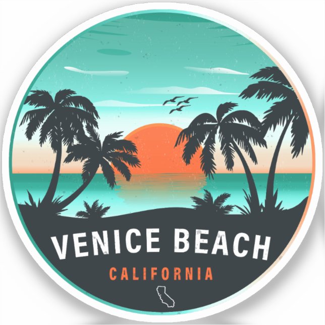 Sticker Venice Beach California Retro Sunset Souvenirs 60s (Recto)