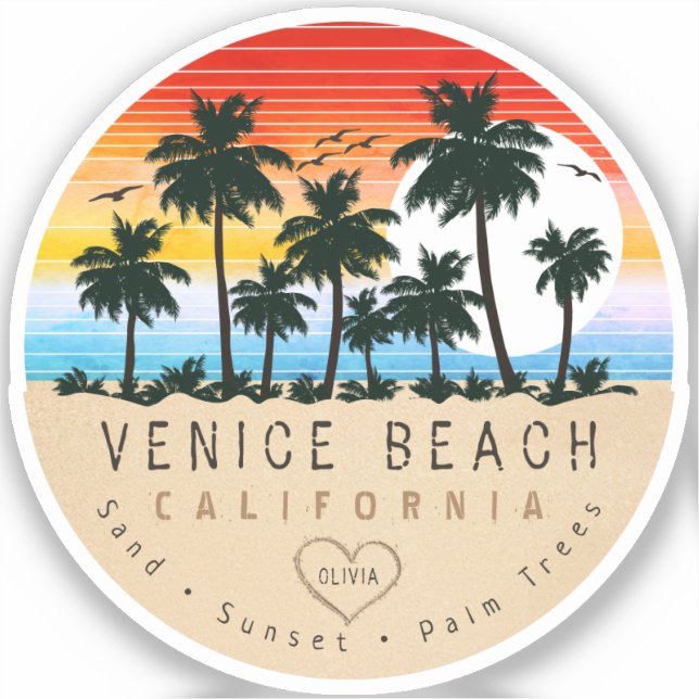 Sticker Venice Beach Californie Rétro Palmiers Souvenir (Recto)