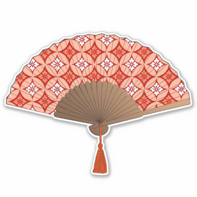 Sticker Ventilateur Japonais, Shippo Motif, Mandarin Orang (Devant)