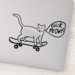 Sticker VÉRIFIEZ MEOWT ! Blanc noir faisant de la planche