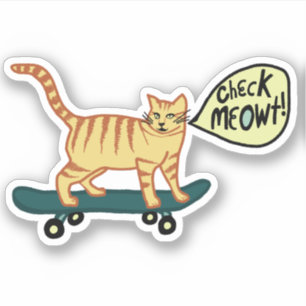 Sticker VÉRIFIEZ MEOWT ! Chat tigré de Skateboarding