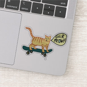 Sticker VÉRIFIEZ MEOWT ! Cute Skateboard Tabby Cat