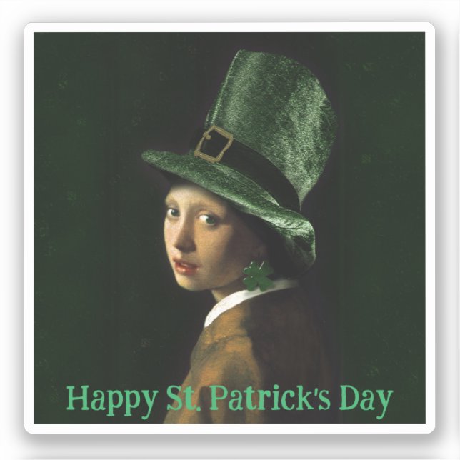 Sticker Vermeer Pearl Earring Clover St Patrick's Day (Recto)