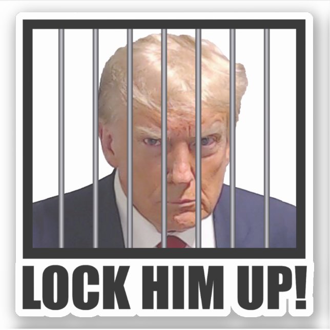 Sticker Verrouillez-Le ! Trump Mugshot (Devant)