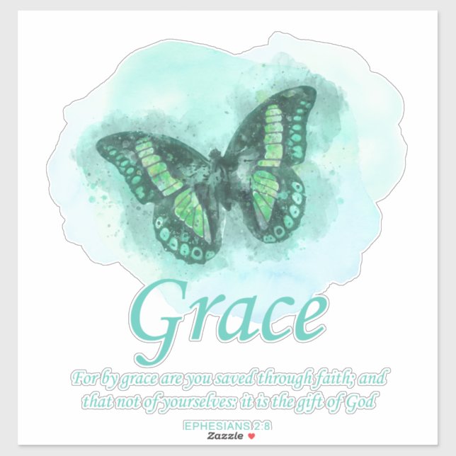 Sticker Verset de papillon de la Bible chrétienne : grâce (Feuille)