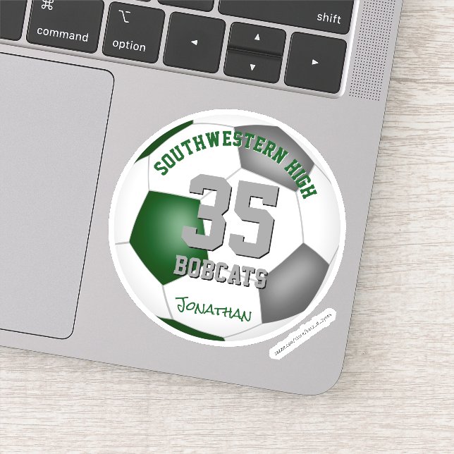 Sticker vert gris nom de l'athlète jersey numéro soccer (Détail)