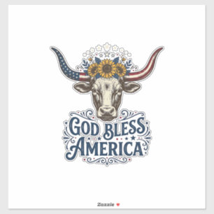 Sticker Veste vintage Dieu bénisse l'Amérique vache patrio
