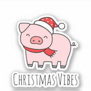 Sticker Vibes de Noël de cochon rose mignonne Minimaliste