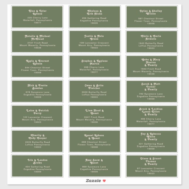 Sticker Vibes rétro simples | Olive Mariage Adresse d'invi (Feuille)